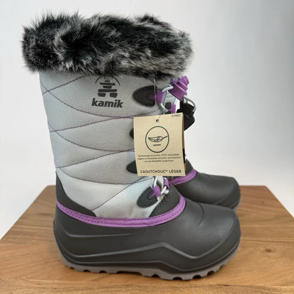 New Kids Kamik Snow Angel‎ Gray Waterproof Insulated Snow Winter Boots Size 1 Y